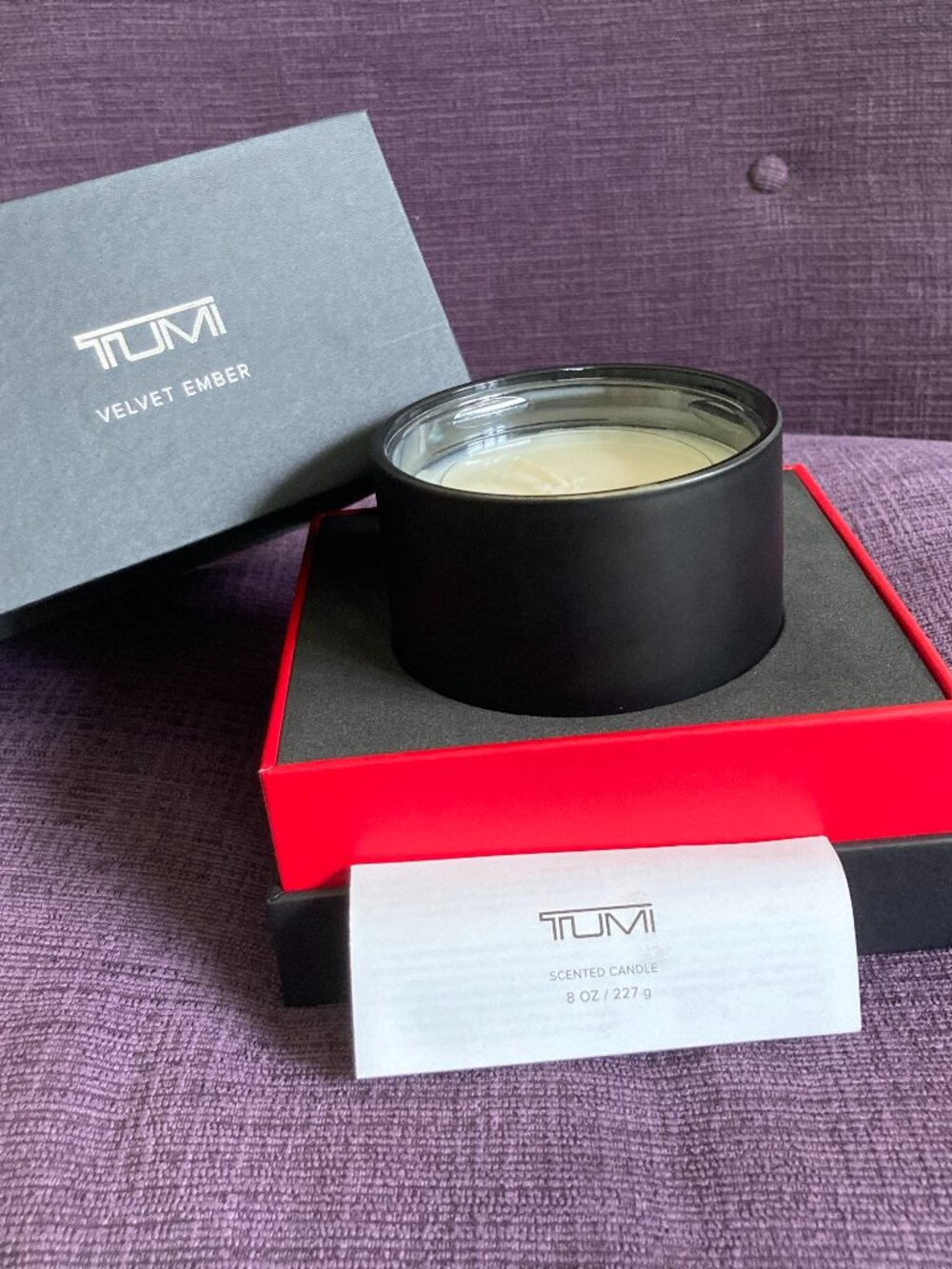 TUMI Velvet Ember scented candle Brand New 8 oz. Original Box and Packing Black